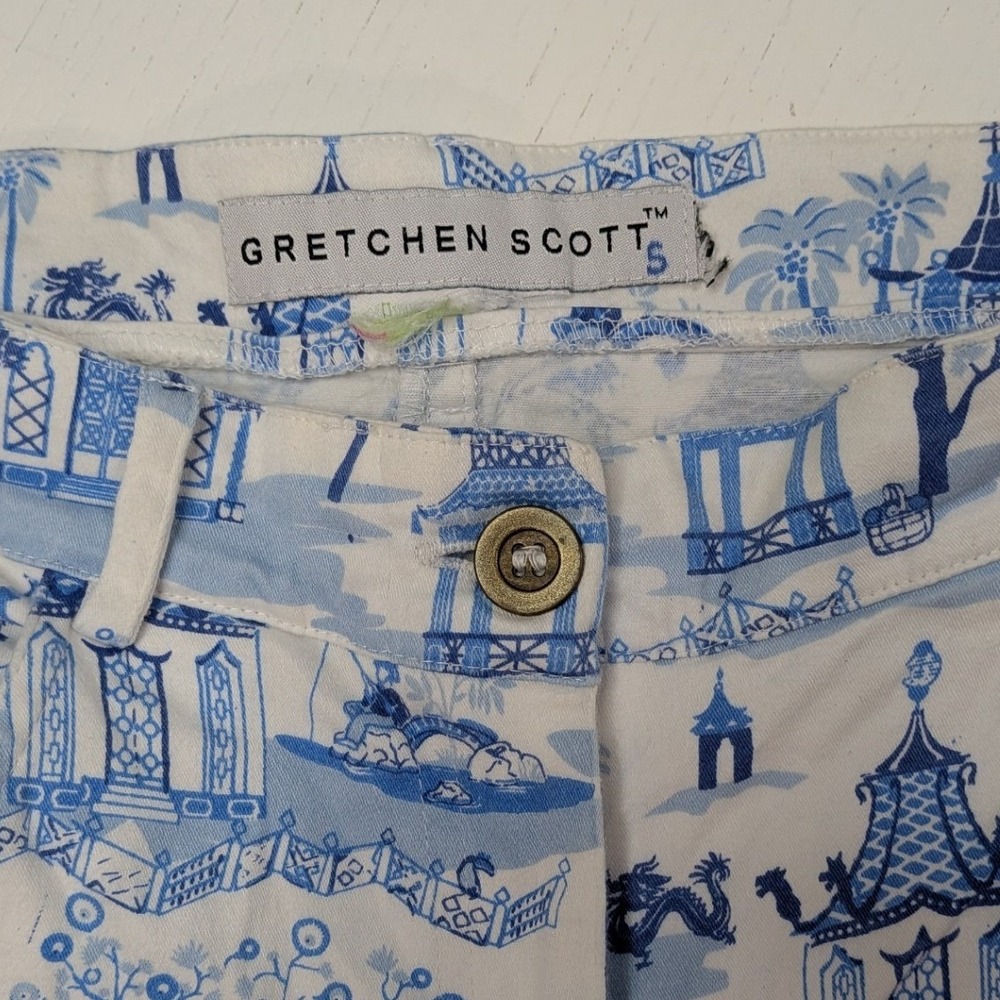 Gretchen Scott Pagoda Toile Pants Womens 29 Blue White Chinoiserie - Picture 3 of 7
